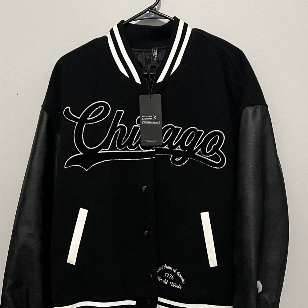 American Bazi Black and White Varsity Jacket